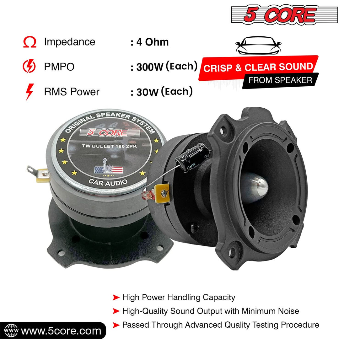 5Core 6.5 inch midrange speaker with tweeter combo for deep bass and clear sound