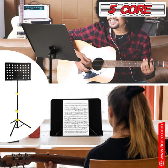 5Core folding music stand yellow for musicians and performers