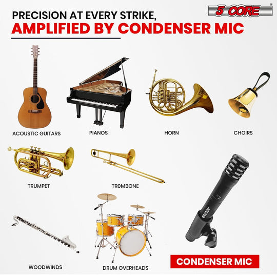 5Core black cardioid pencil stick condenser mic, XLR connection for professional instrument use