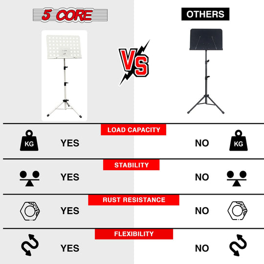 5Core white folding music stand for notes tripod adjustable holder