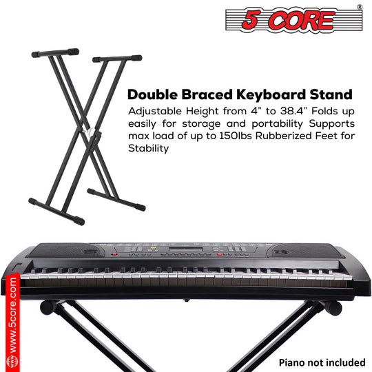 5Core double X style piano riser adjustable keyboard stand for 49 to 88 keys with gear