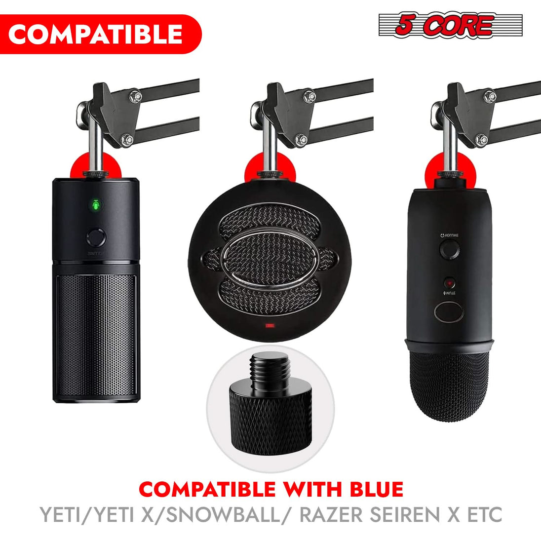 5Core screw thread conversion adapter set, 12 pieces, 5/8" female to 3/8" male for mic stands