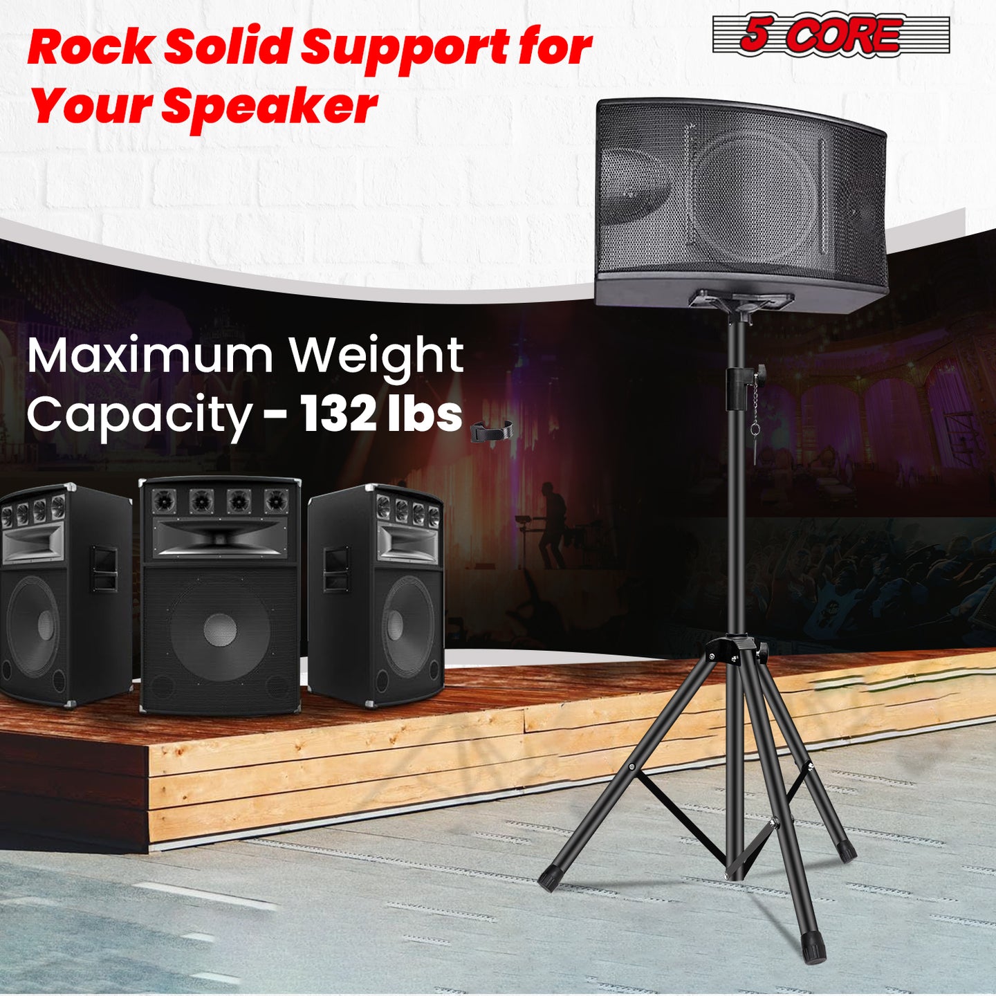 5Core speaker stand tripod black heavy-duty adjustable up to 72 inches for audio systems