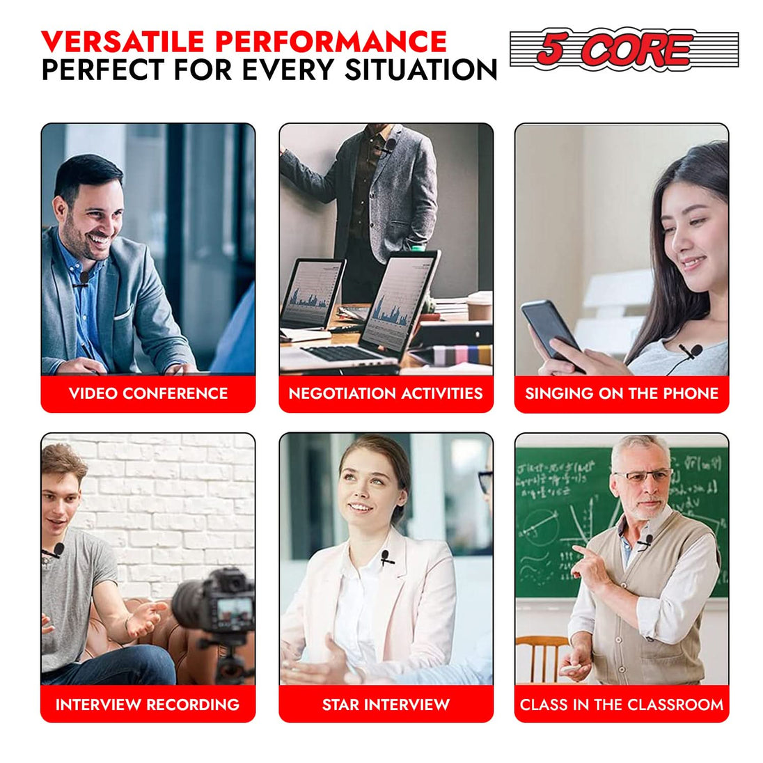 5Core professional clip-on lavalier mic, omnidirectional 3.5mm lapel microphone