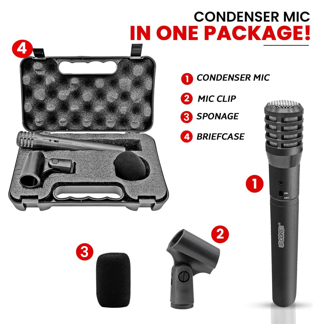 Cardioid pencil mic grey finish XLR condenser by 5Core
