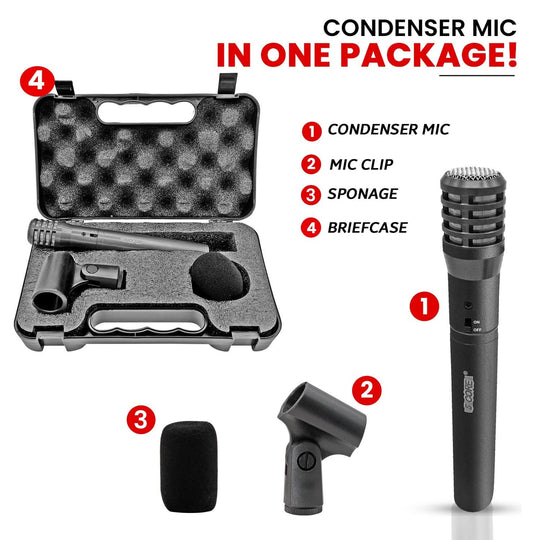 Cardioid pencil mic grey finish XLR condenser by 5Core