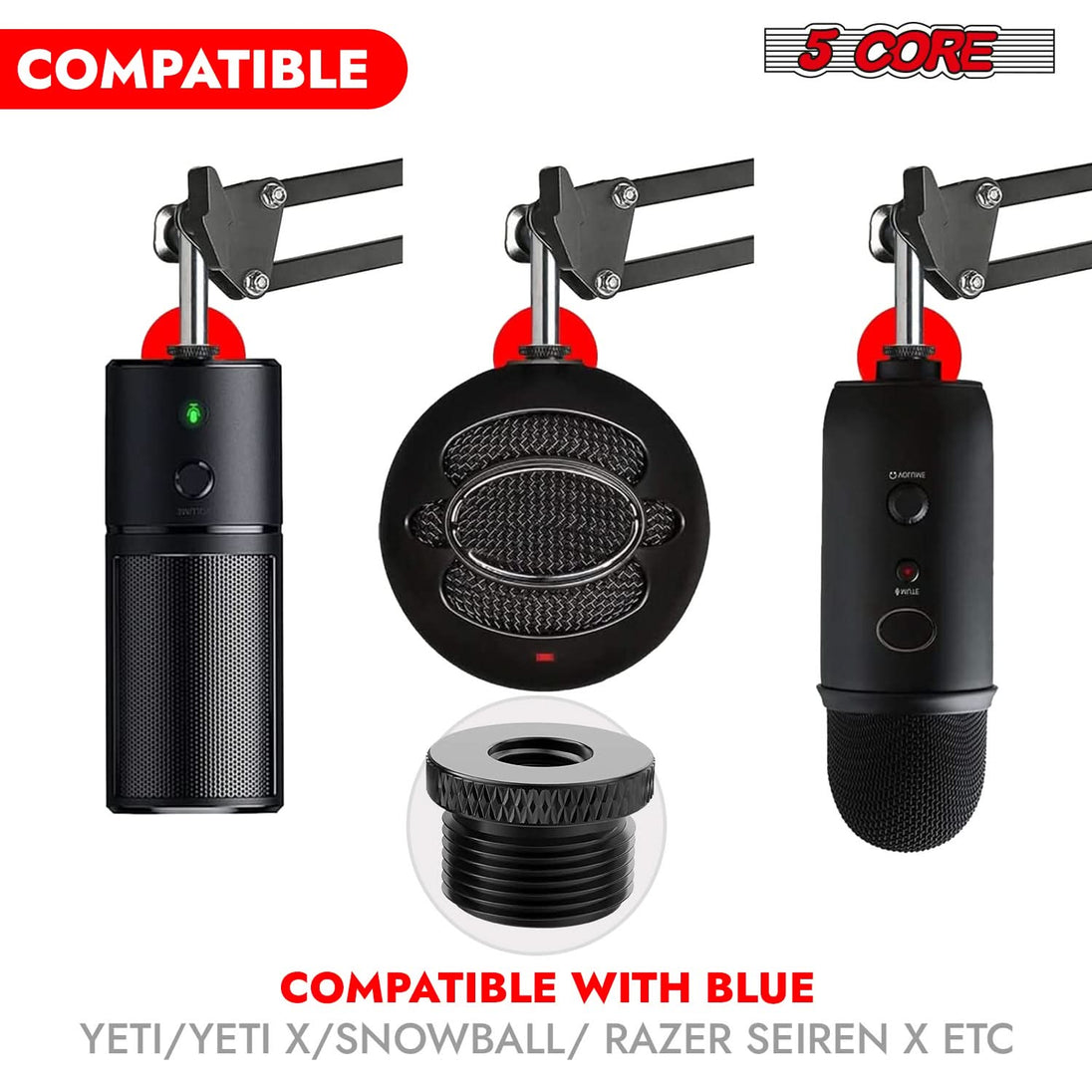 5Core screw thread conversion adapter set, 12 pieces, 5/8" male to 3/8" female for mic stands