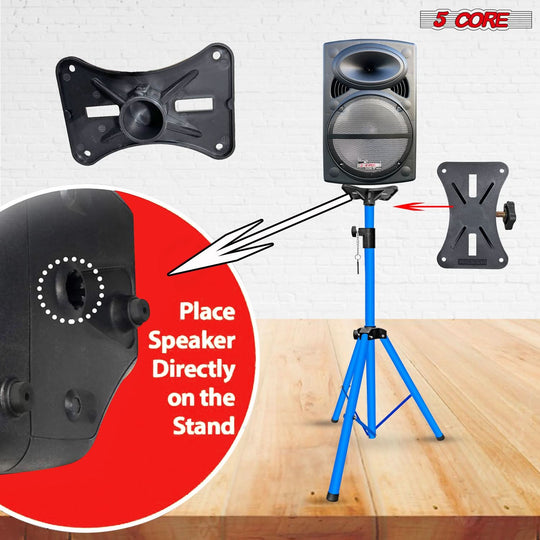 Sky blue 48 inch adjustable speaker stands with tripod legs by 5Core