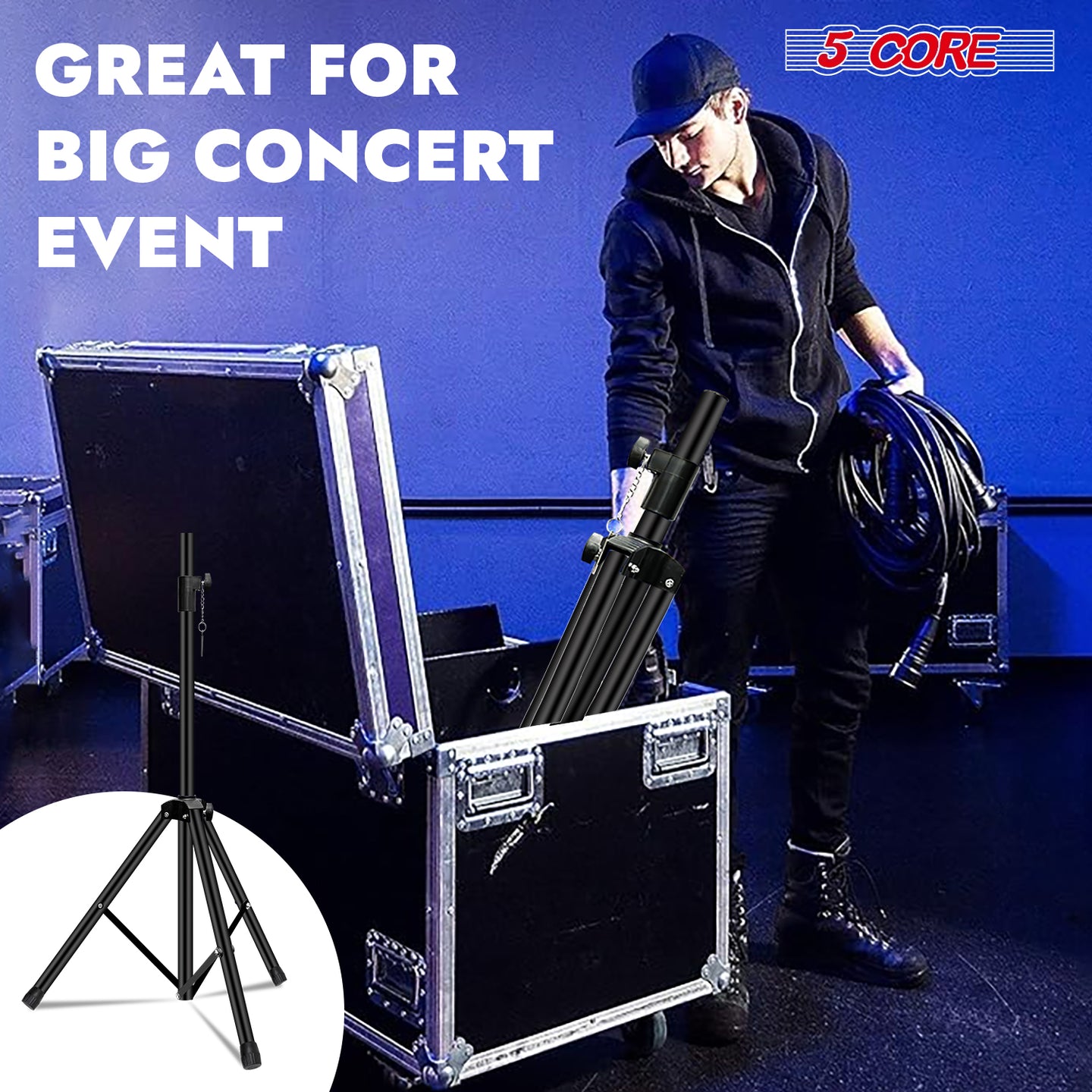 5Core high-quality tripod speaker stand adjustable up to 72 inches for DJ and studio monitors