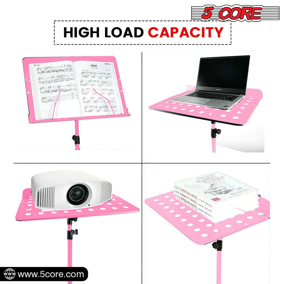 Pink folding music stand 5Core tripod adjustable for musicians and performers