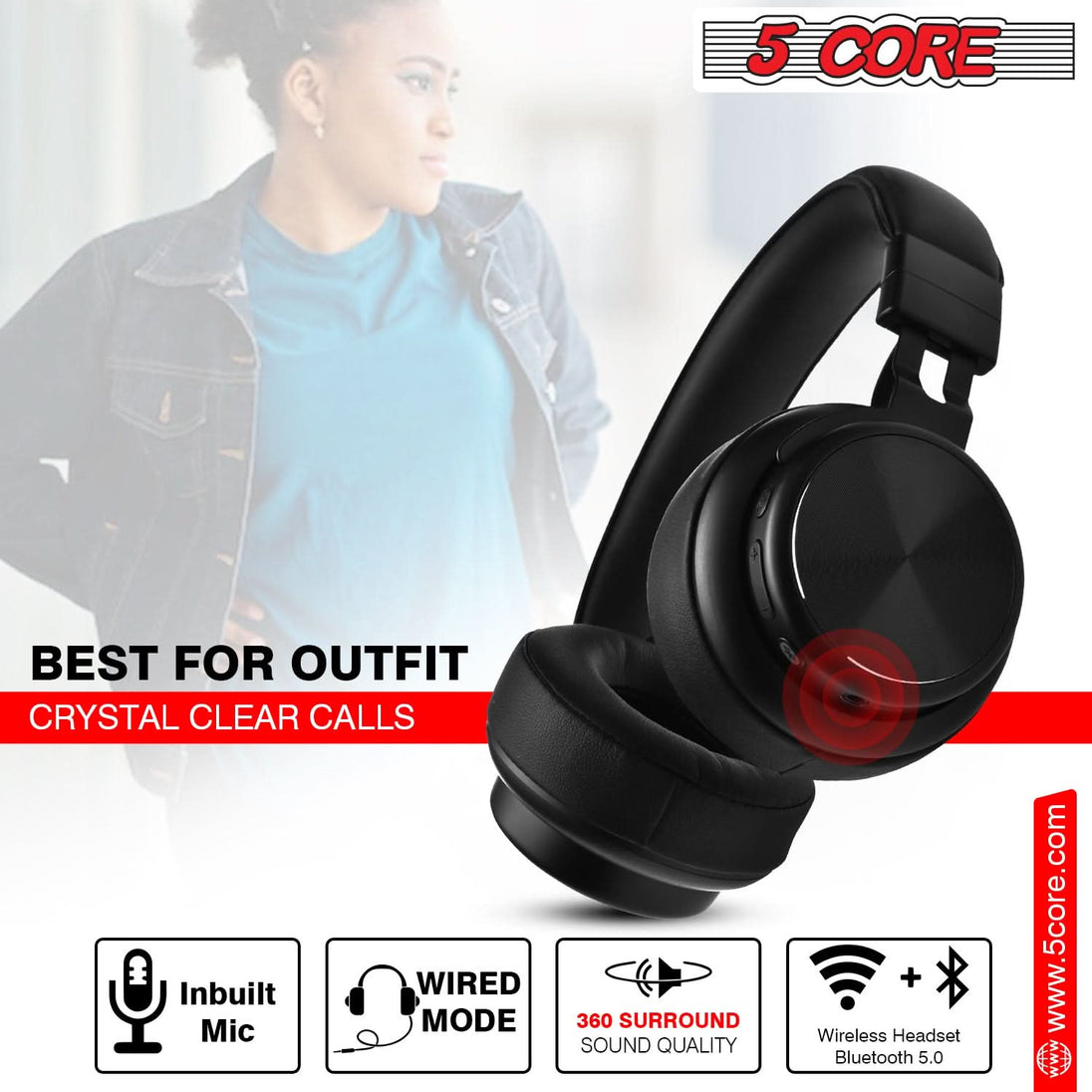 5Core noise cancelling Bluetooth headphones with high-quality sound and comfort