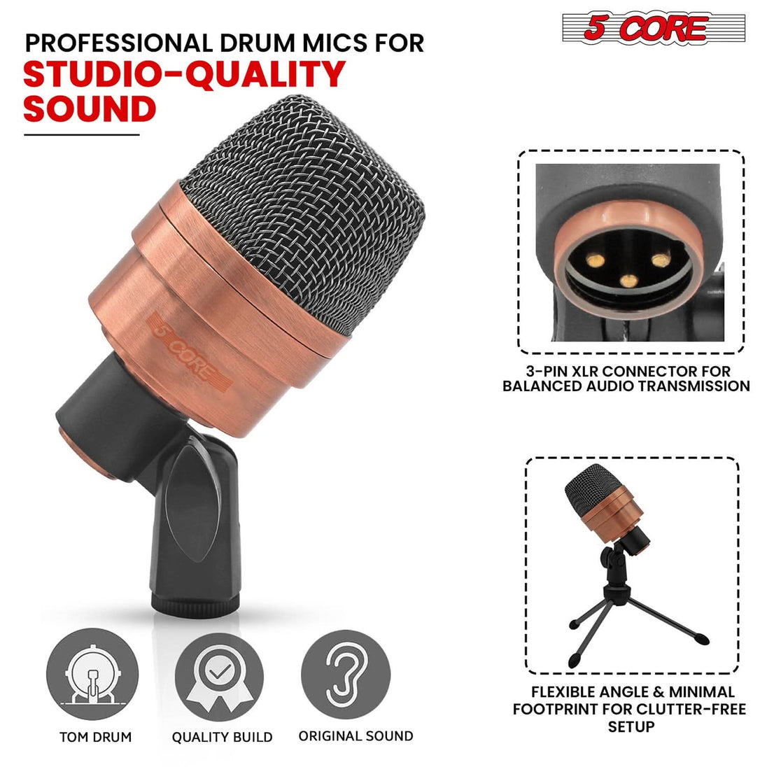 High-quality copper XP 5Core condenser XLR mic for snare and tom drums