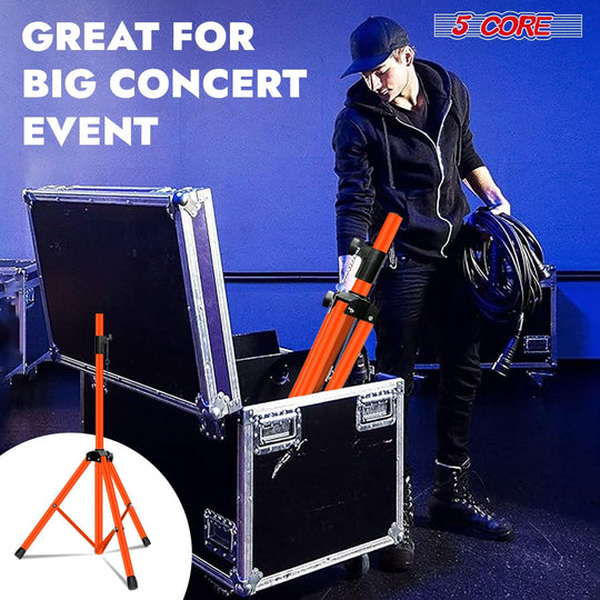 DJ speaker stand in orange by 5Core for live and studio sound