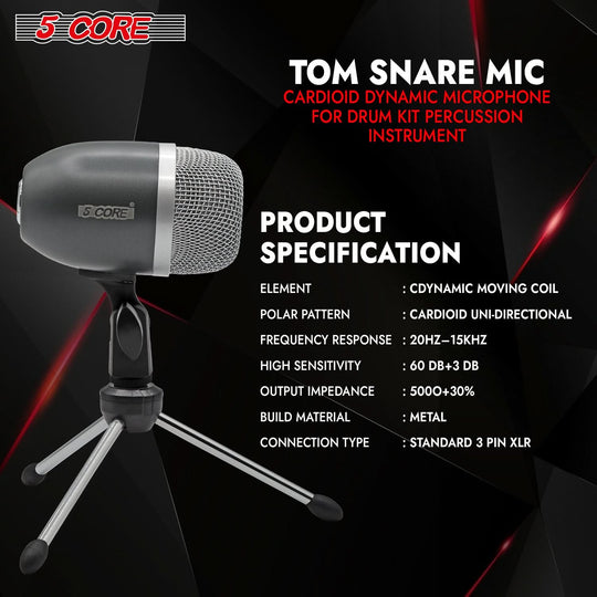 Grey 5Core mic for tom and snare drums with noise rejection design