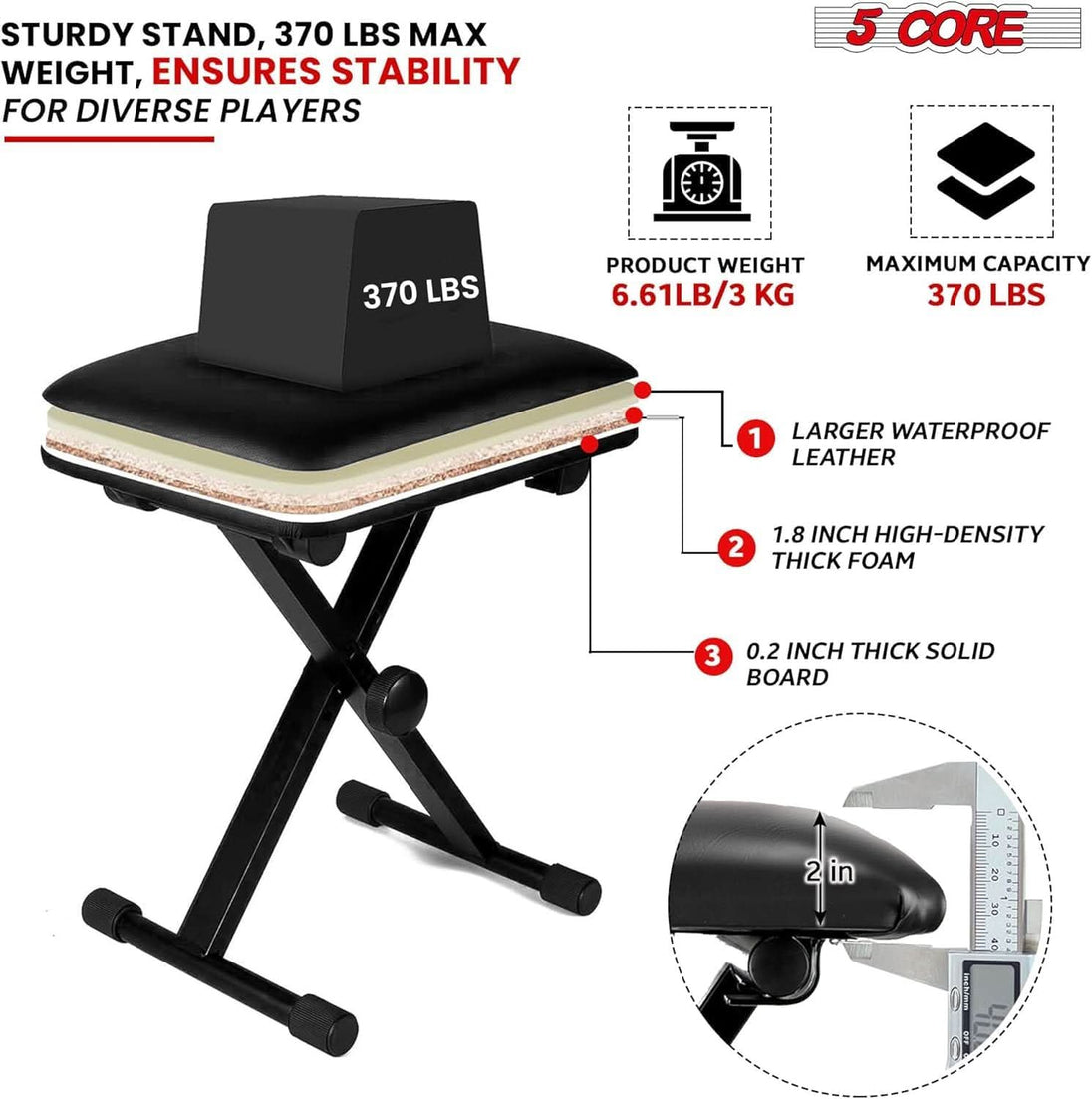 5Core foldable keyboard stand with stable bench for digital pianos