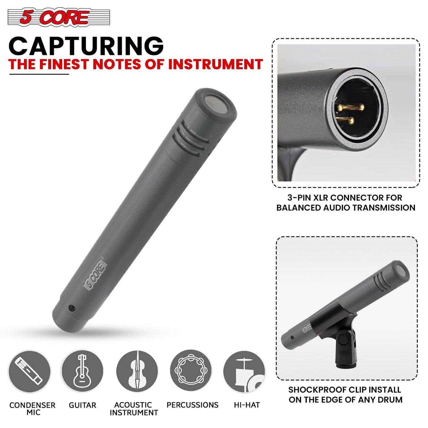 5Core grey conga and snare drum microphone with XLR connection