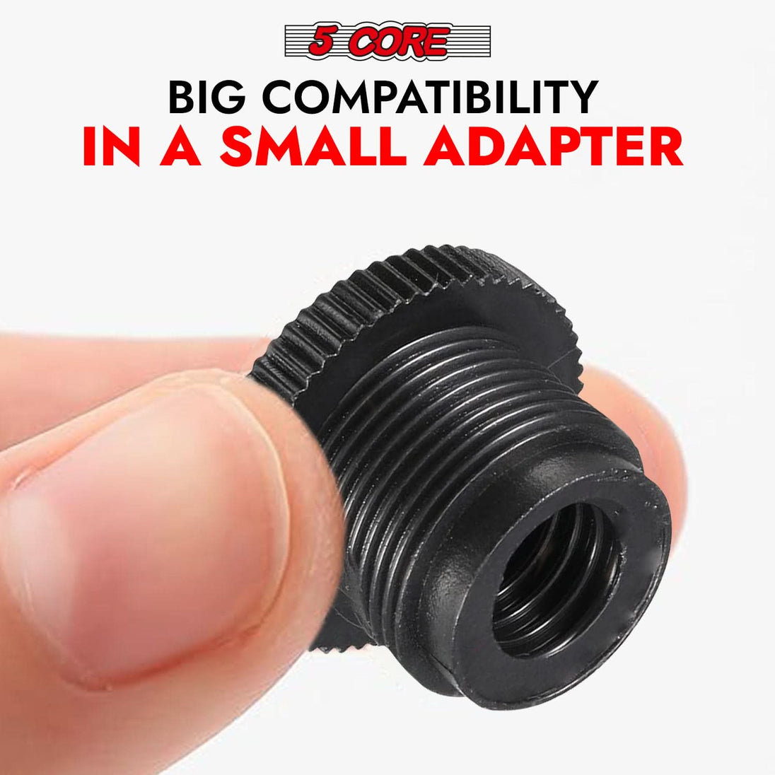 Single mic stand adapter converting 5/8 male thread to 3/8 female