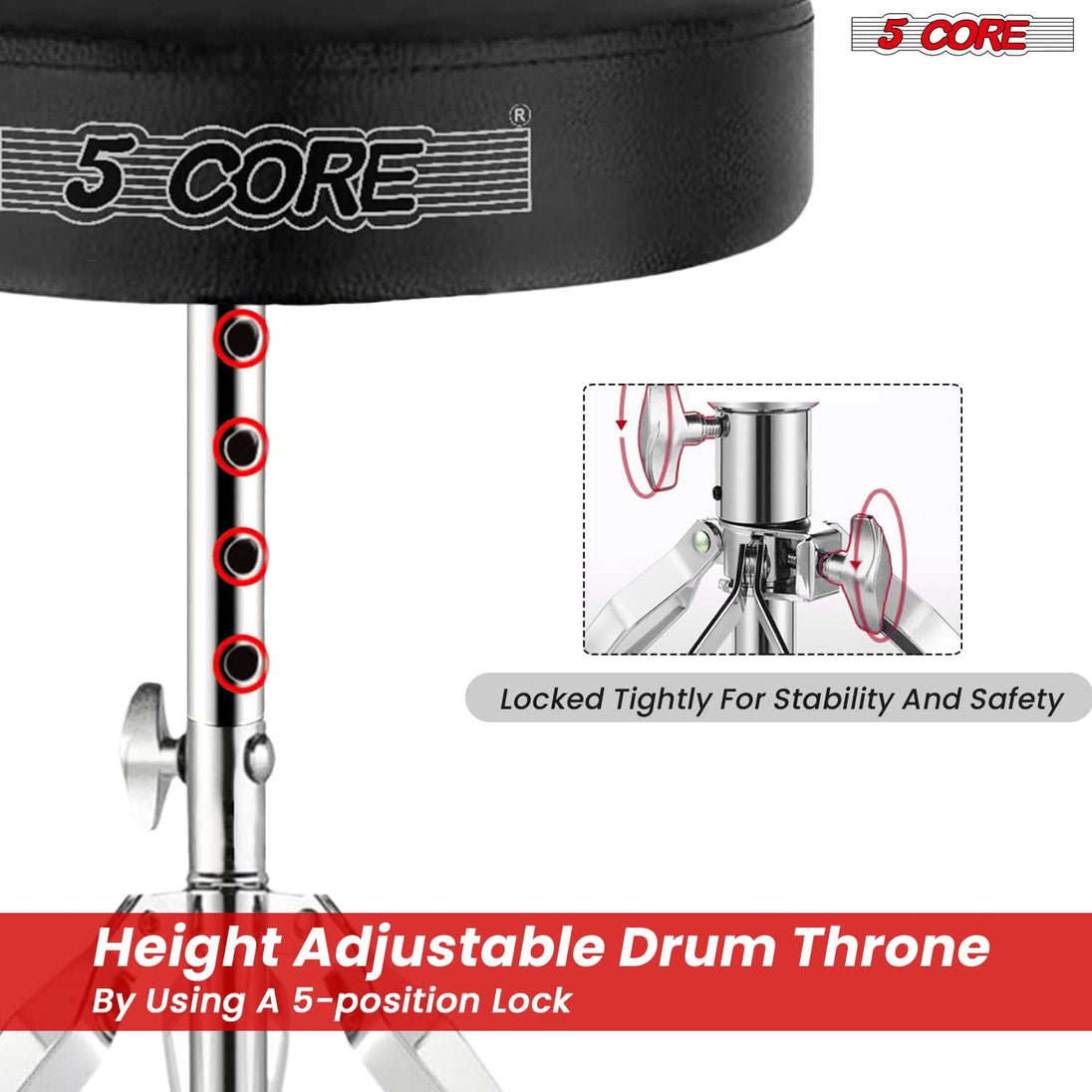 Super stable drum stool with a durable metal base, ergonomic cushioned seat, and anti-slip rubber feet.