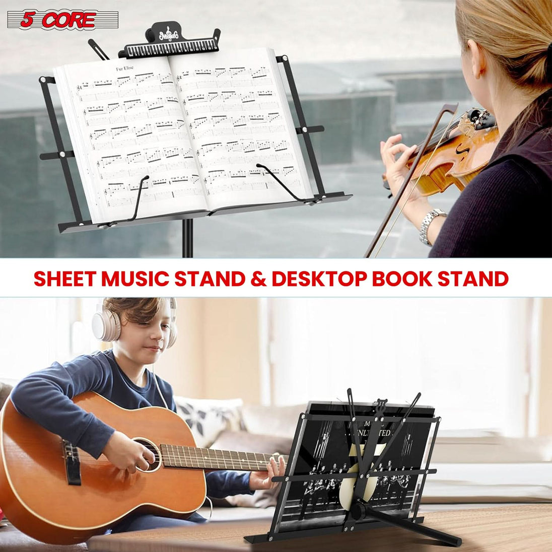 Music stand adjustable tripod folding note holder by 5Core for musicians
