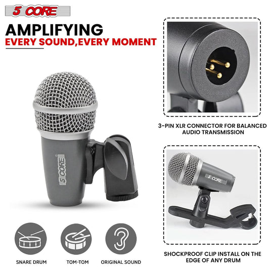 5Core XLR condenser microphone for drum kits in grey, perfect for toms