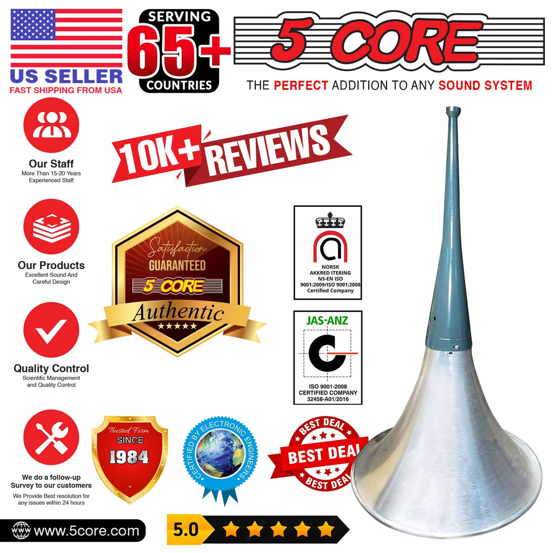 Aluminum-bodied 22 inch trumpet reflex horn throat compatible with most compression drivers