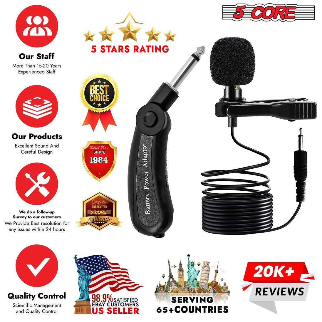 5Core clip-on lapel microphone, 3.5mm omnidirectional mic for professional use