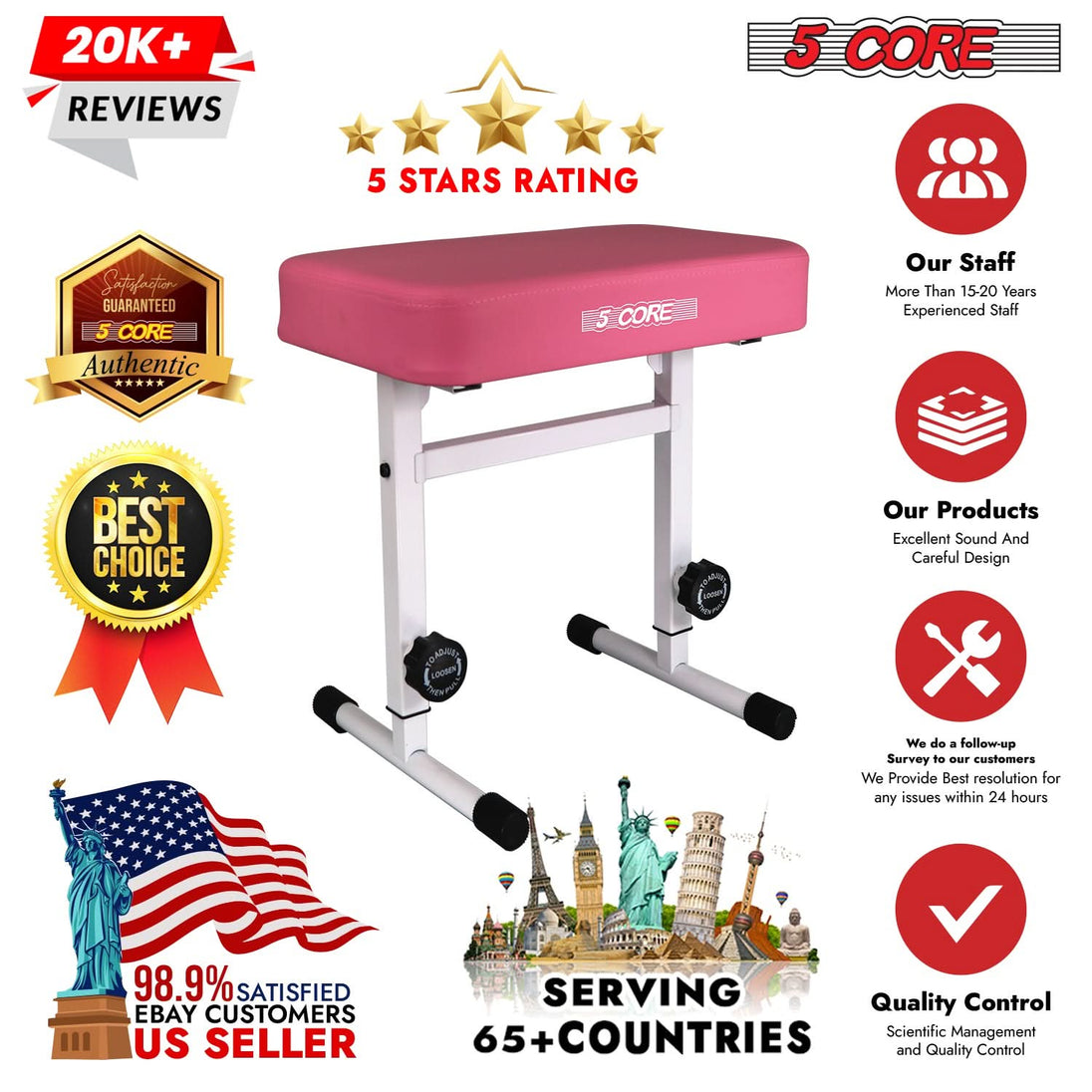 Premium piano stool with sturdy construction, adjustable height, and thick padded cushion for comfort during long practice sessions
