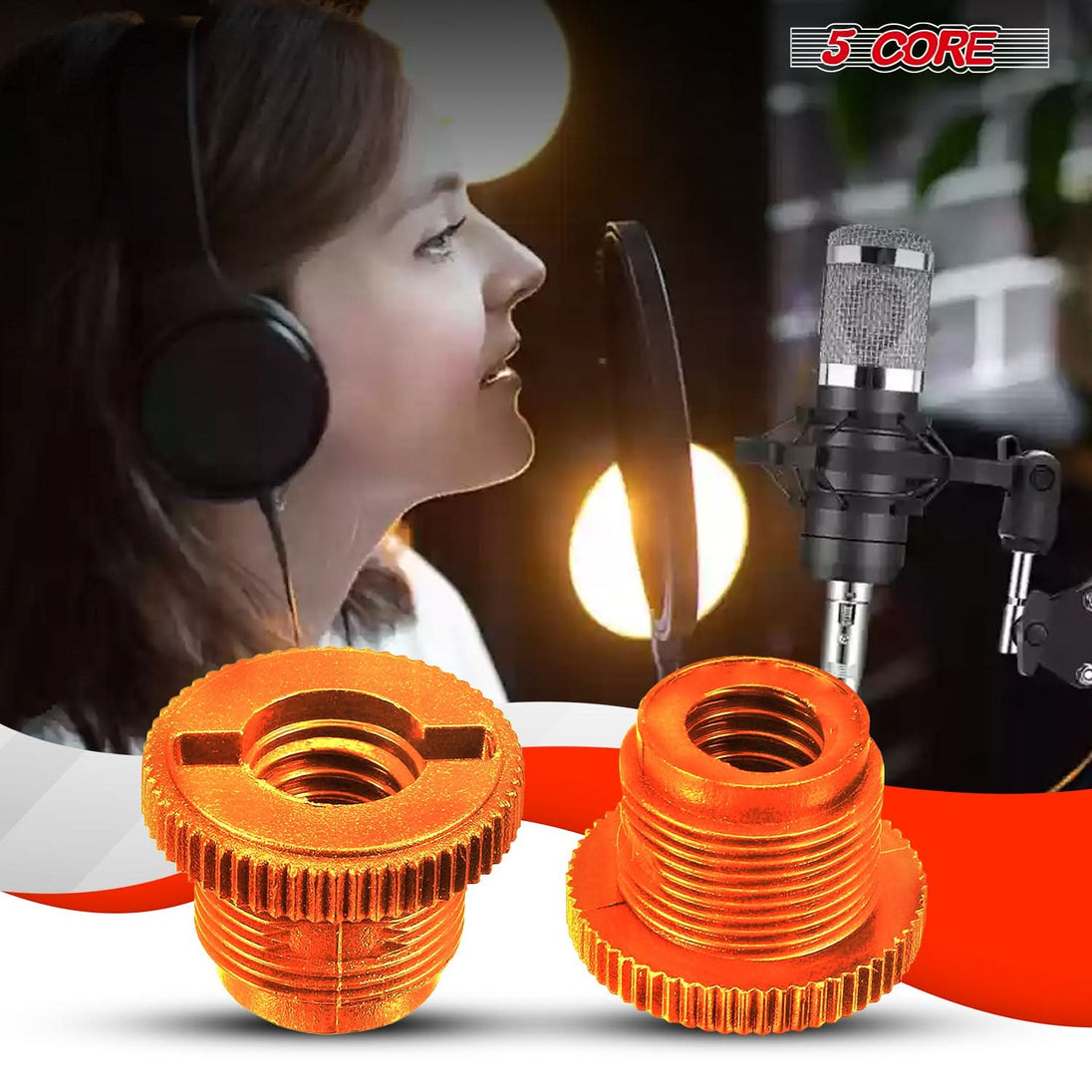 5 Core screw thread conversion adapter for mic stands, 5/8 male to 3/8 female