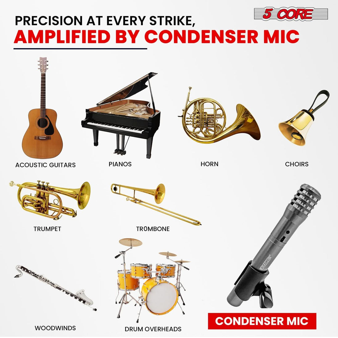 5Core cardioid pencil mic grey for studio and live instrument miking