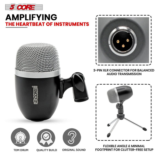 5Core XLR conga microphone for snare and tom drum kits, black color