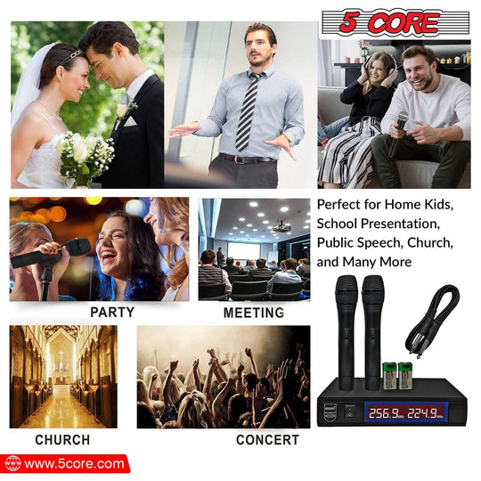 Stage-ready wireless mic system from 5Core with 100 feet range