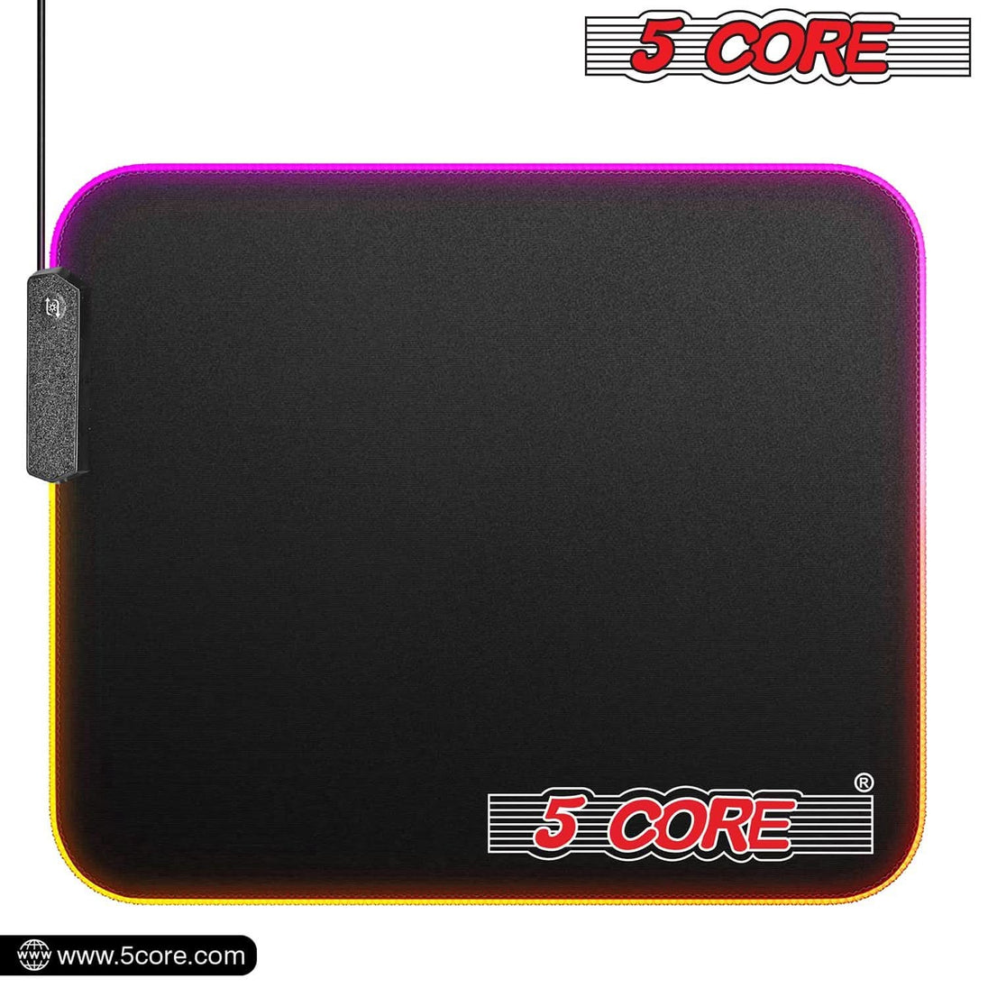5Core gaming mouse mat with 12 RGB lighting modes, rubber base for extra grip