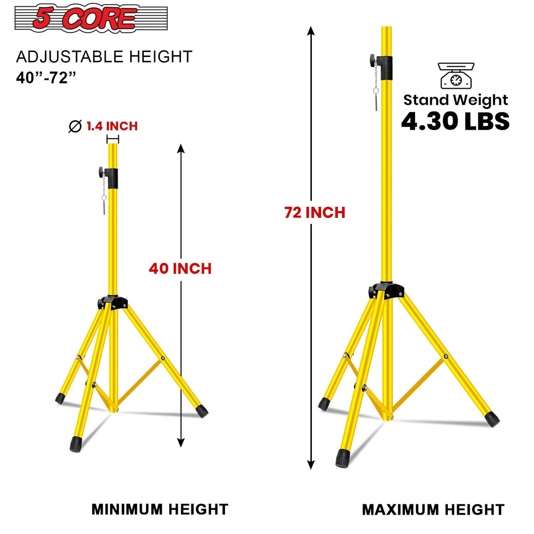 Durable yellow tripod stand by 5Core for high-performance sound systems