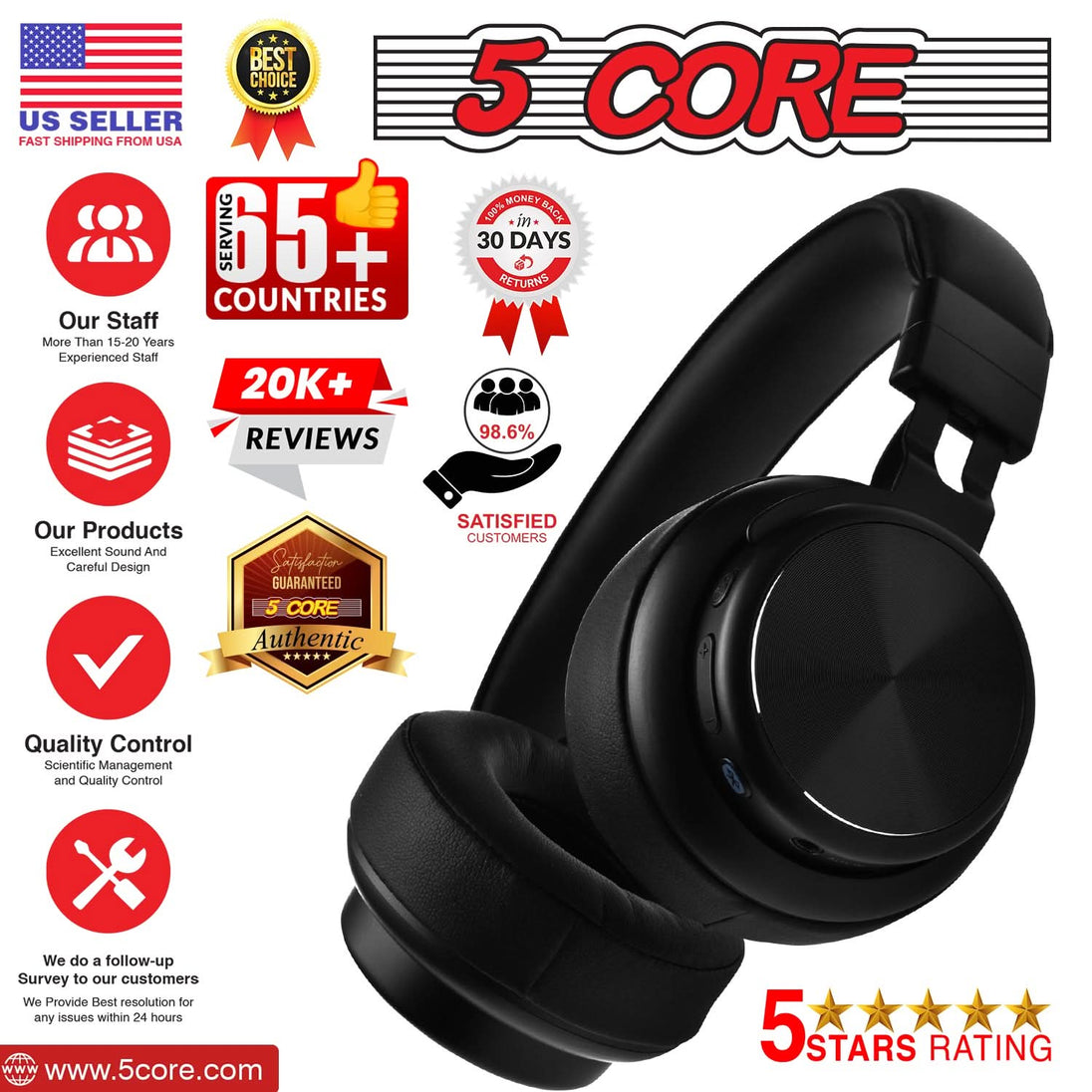 5Core wireless Bluetooth headphones for crystal-clear audio and noise reduction