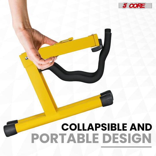 Durable 5Core stand with yellow finish for reliable guitar storage