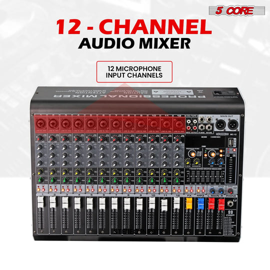 DJ sound console featuring USB input and 12 input channels