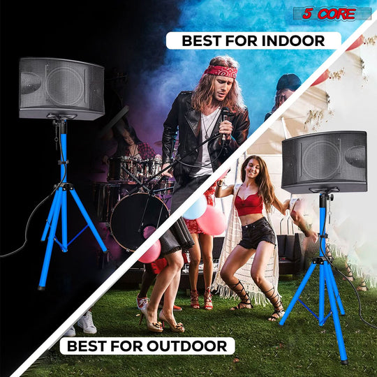 5Core studio speaker mounts with sky blue tripod base and height control