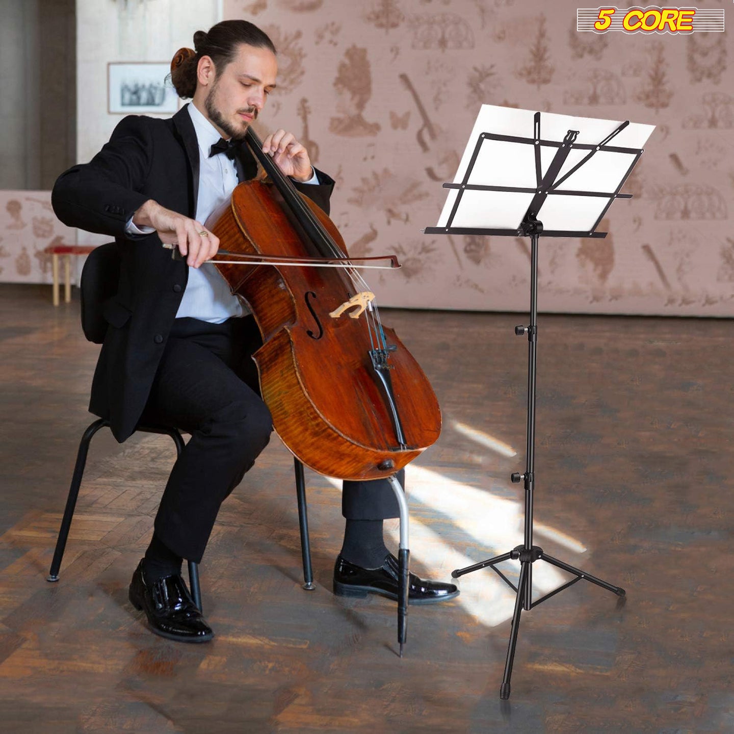 5Core black music stand for performers, students, and teachers