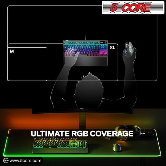 5Core RGB mouse pad for gaming with 12 light modes and soft rubber base for comfort