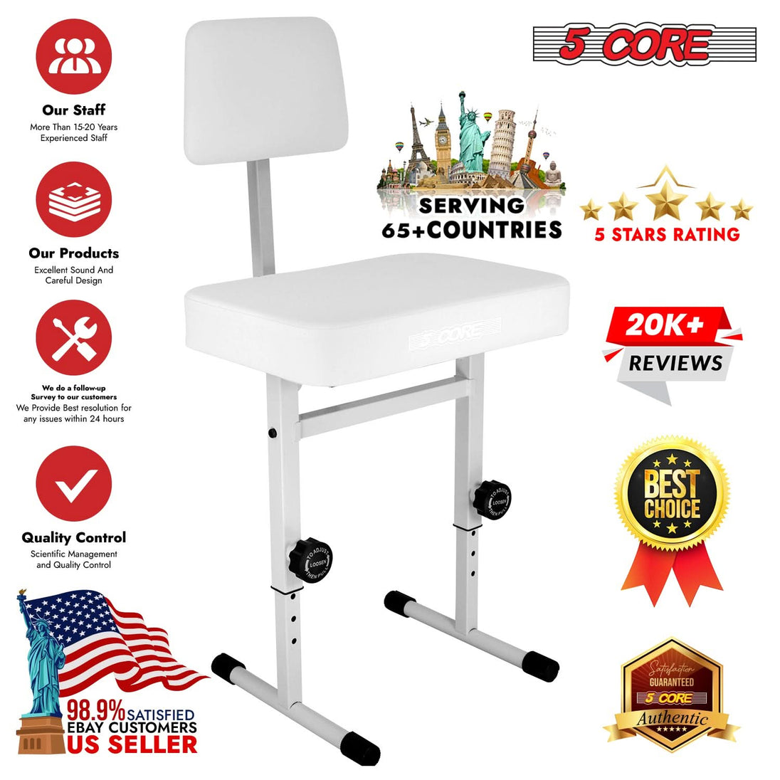 Height-adjustable keyboard bench suitable for both adults and kids, offering comfort and stability for extended use.