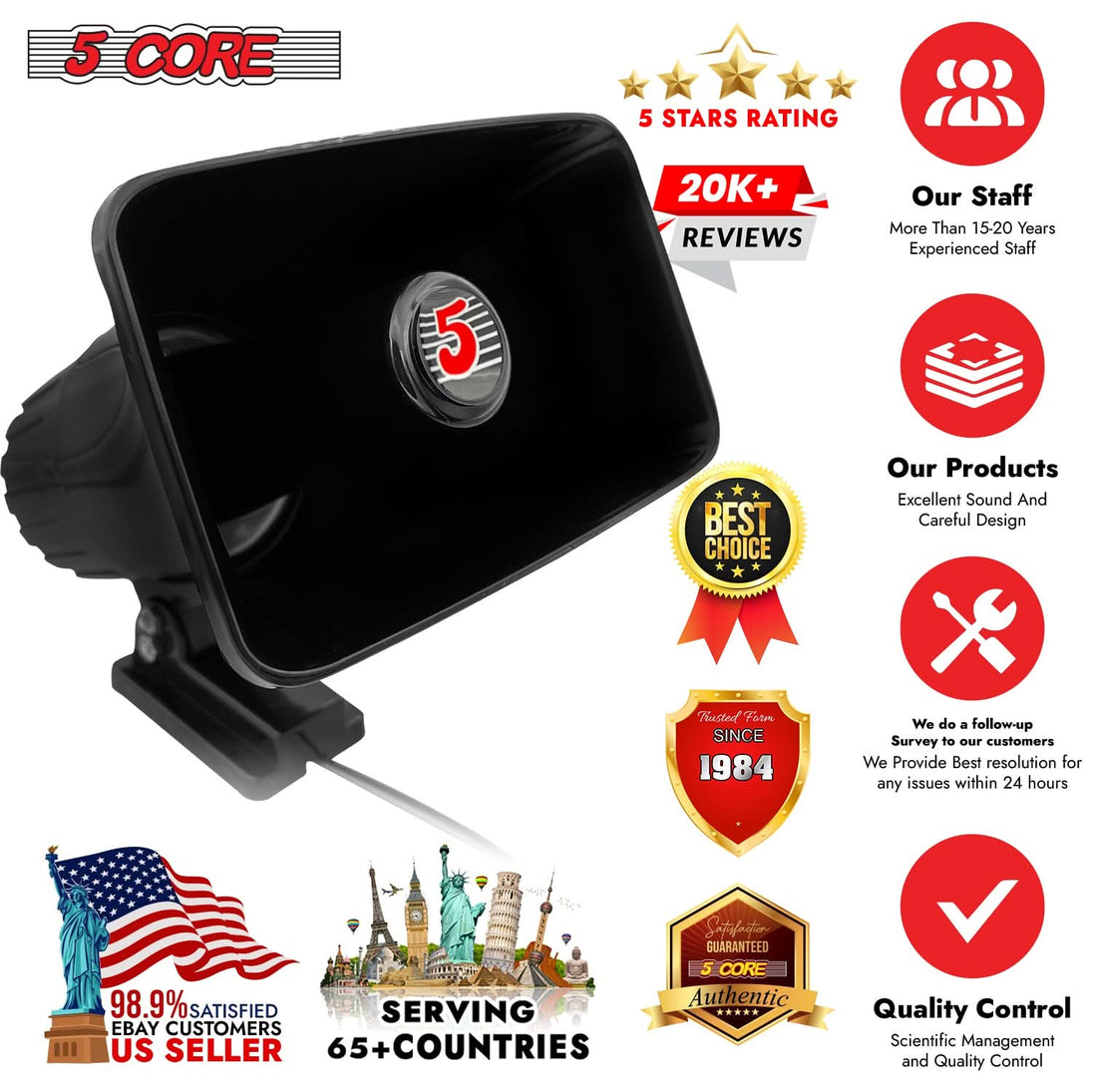 5Core PA horn speaker with 8x5 inch size, 65W loud siren, outdoor and indoor use