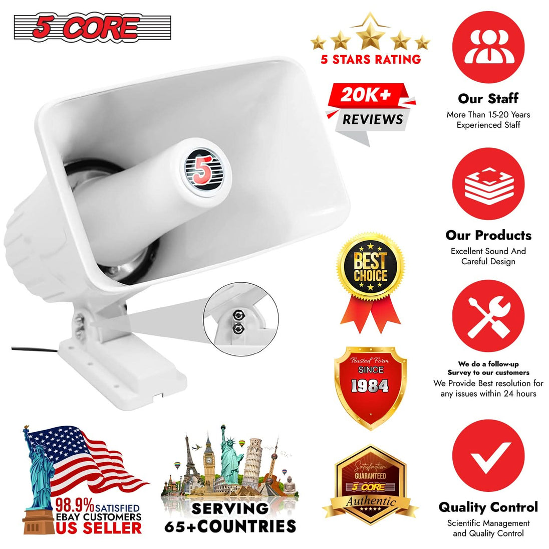 5Core 8 x 5 inch, 8 ohm, loud PA horn speaker, 65W, perfect for indoor and outdoor use