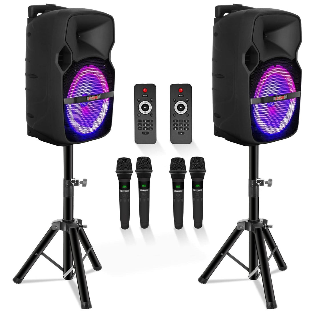 10 inch portable Bluetooth party speaker boombox with 2 wireless mics