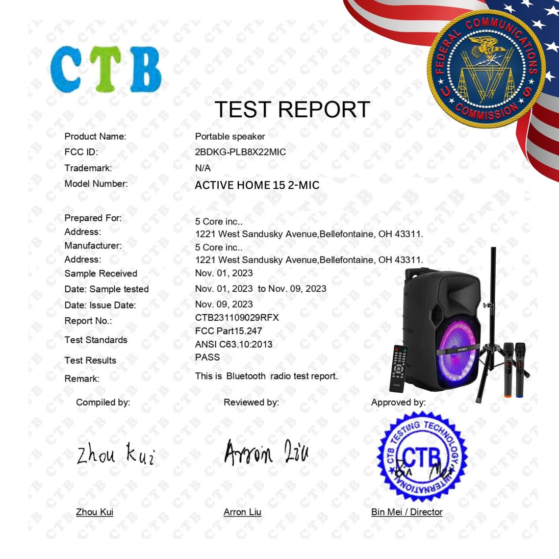 Portable 15 inch Bluetooth PA party speaker with karaoke support and wireless mics