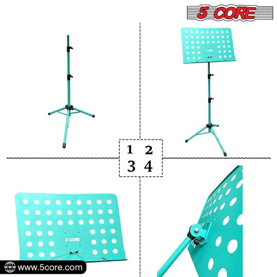 5Core portable music stand, adjustable tripod sheet music holder with folding design