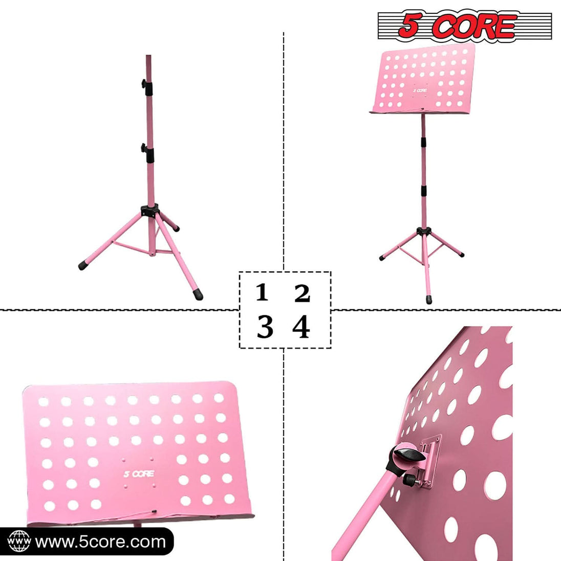 5Core music stand pink folding adjustable tripod holder for practice