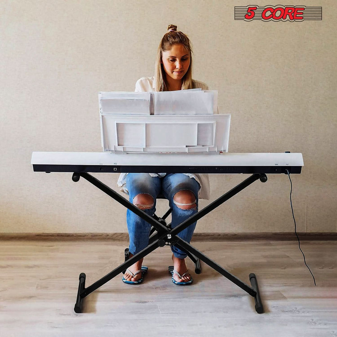 5Core piano riser stand single X style adjustable for 49 to 88 keys black