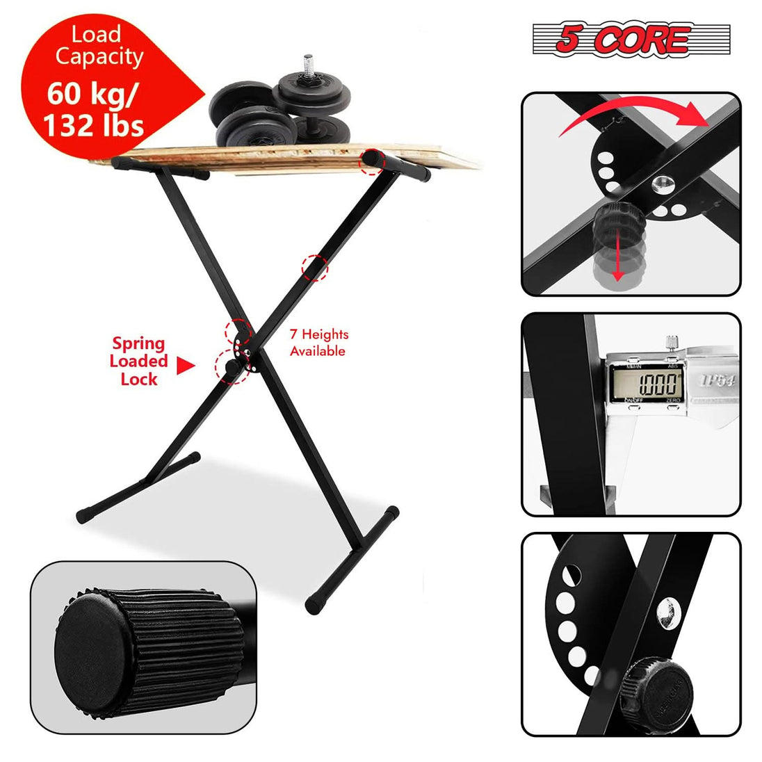 Black Single X Style Adjustable Lift Piano Riser Keyboard Stand