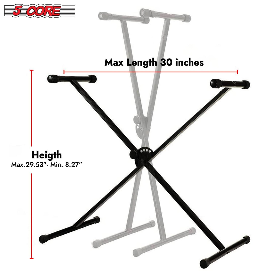 5Core adjustable single X style piano riser stand for 49 to 88 keys black