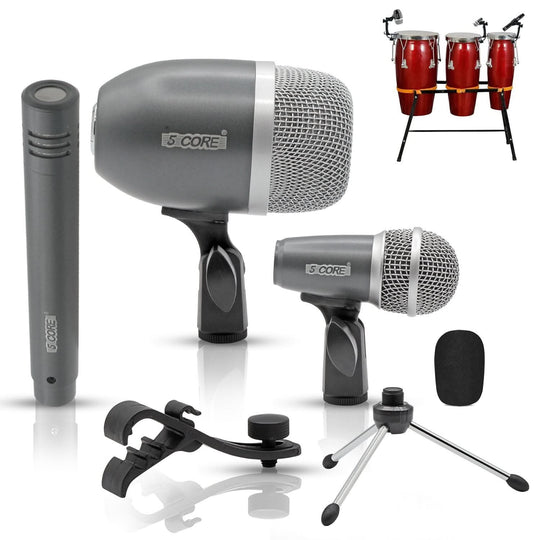 5Core conga microphone, snare and tom condenser XLR mic for drum kit in grey